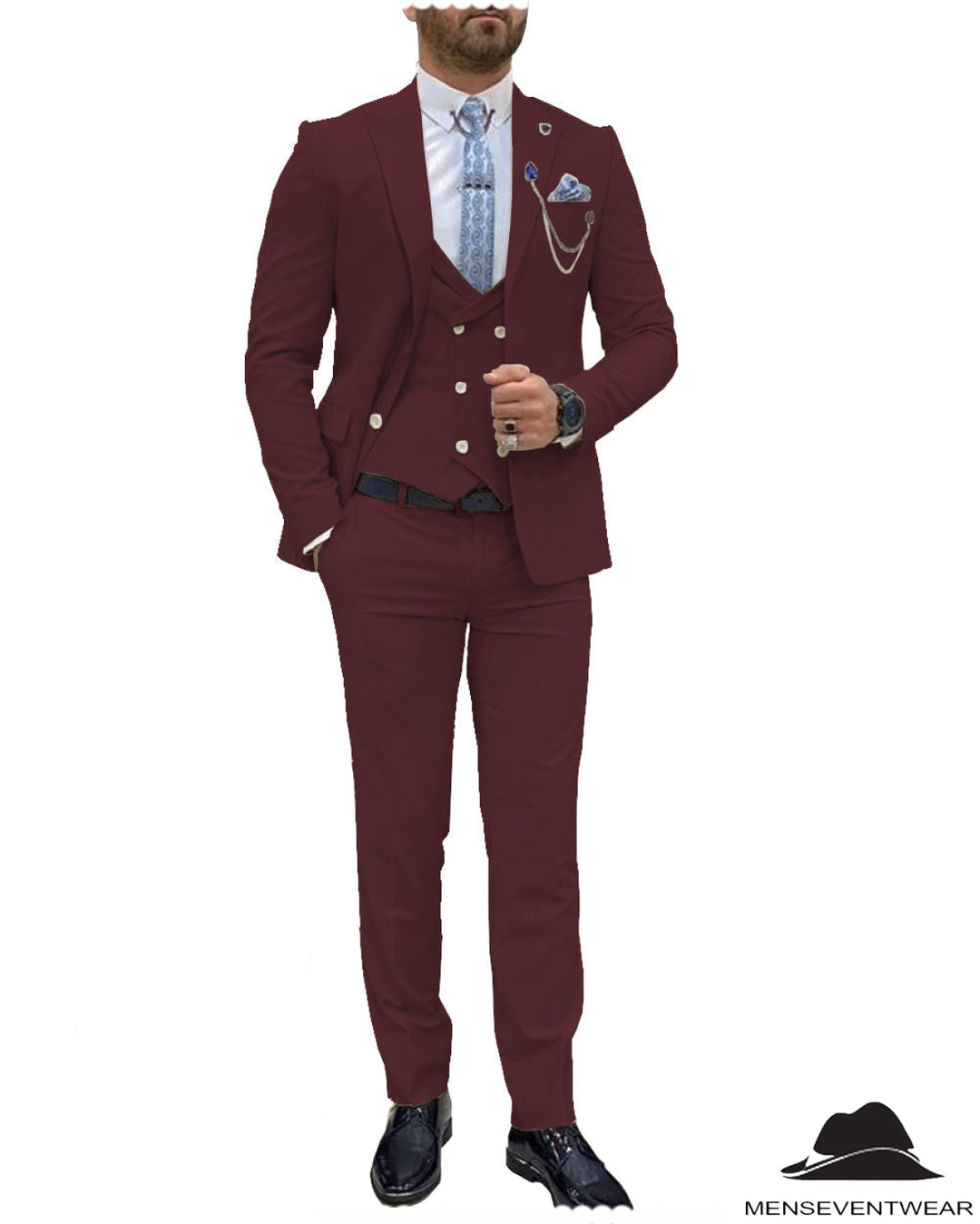 Trendy Flat Peak Lapel 3 Piece Men's Wedding Suit (Blazer + Vest + Pants) mens event wear