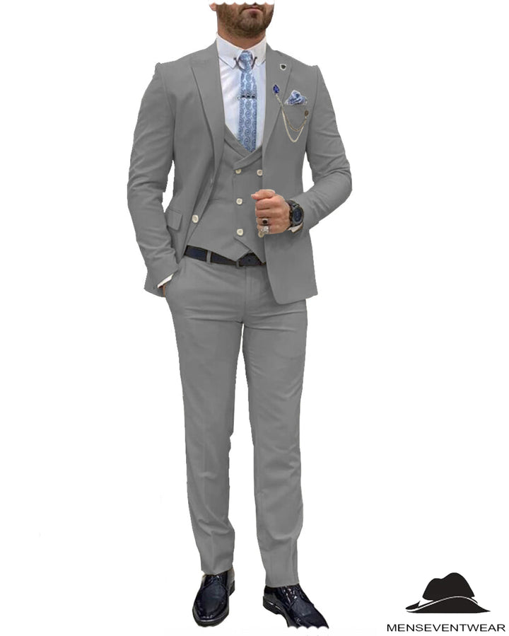 Trendy Flat Peak Lapel 3 Piece Men's Wedding Suit (Blazer + Vest + Pants) mens event wear