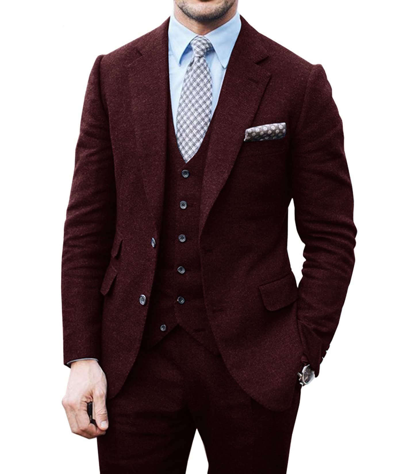 Vintage Classical 3 Pieces Mens Suit Herringbone Tweed Notch Lapel Tux mens event wear