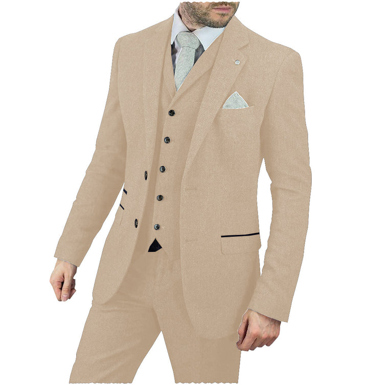 Vintage Classical 3 Pieces Mens Suit Herringbone Tweed Notch Lapel Tuxedos (Blazer+vest+Pants) mens event wear