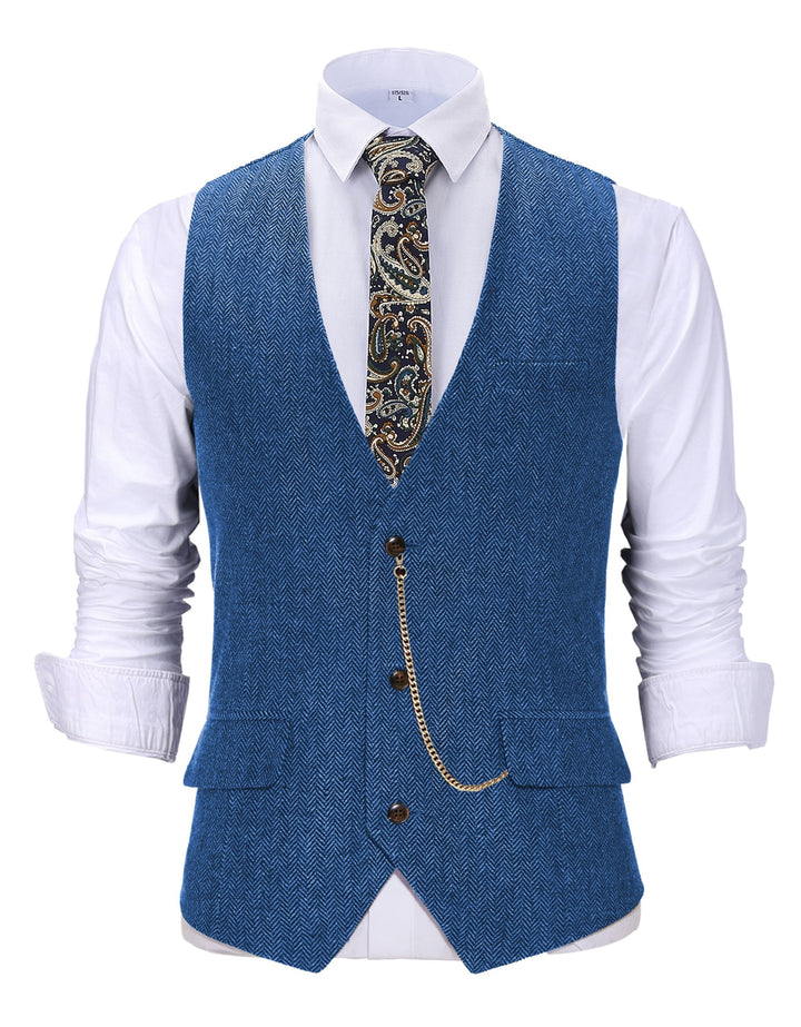 Vintage Classical Men's Slim Fit Herringbone V Neck Waistcoat mens event wear