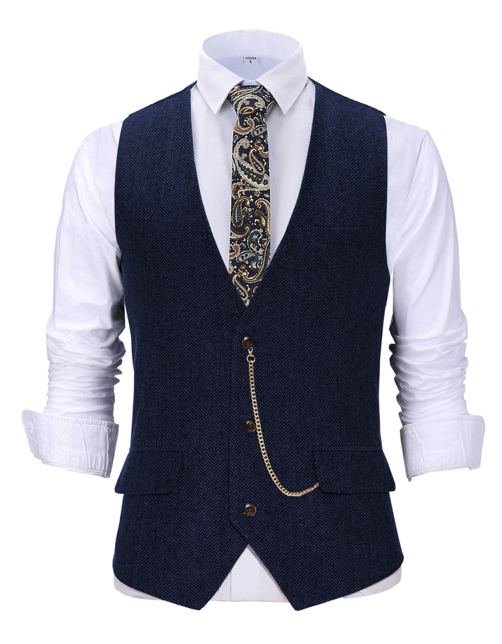 Vintage Classical Men's Slim Fit Herringbone V Neck Waistcoat mens event wear