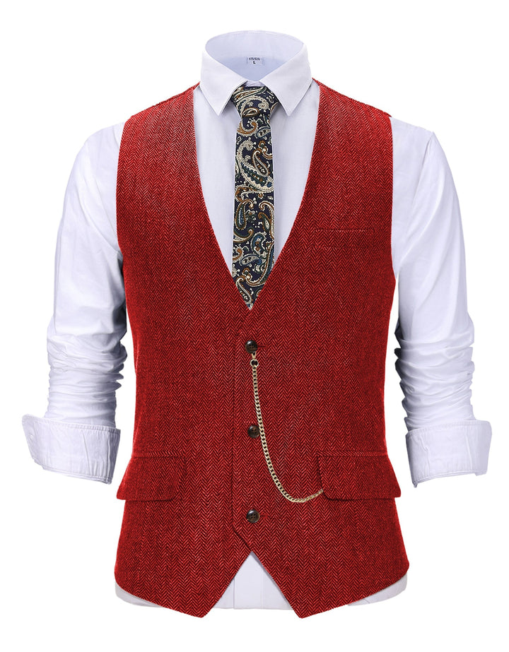 Vintage Classical Men's Slim Fit Herringbone V Neck Waistcoat mens event wear