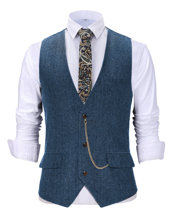 Vintage Classical Men's Slim Fit Herringbone V Neck Waistcoat mens event wear