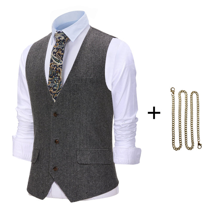 Vintage Classical Men's Slim Fit Herringbone V Neck Waistcoat mens event wear