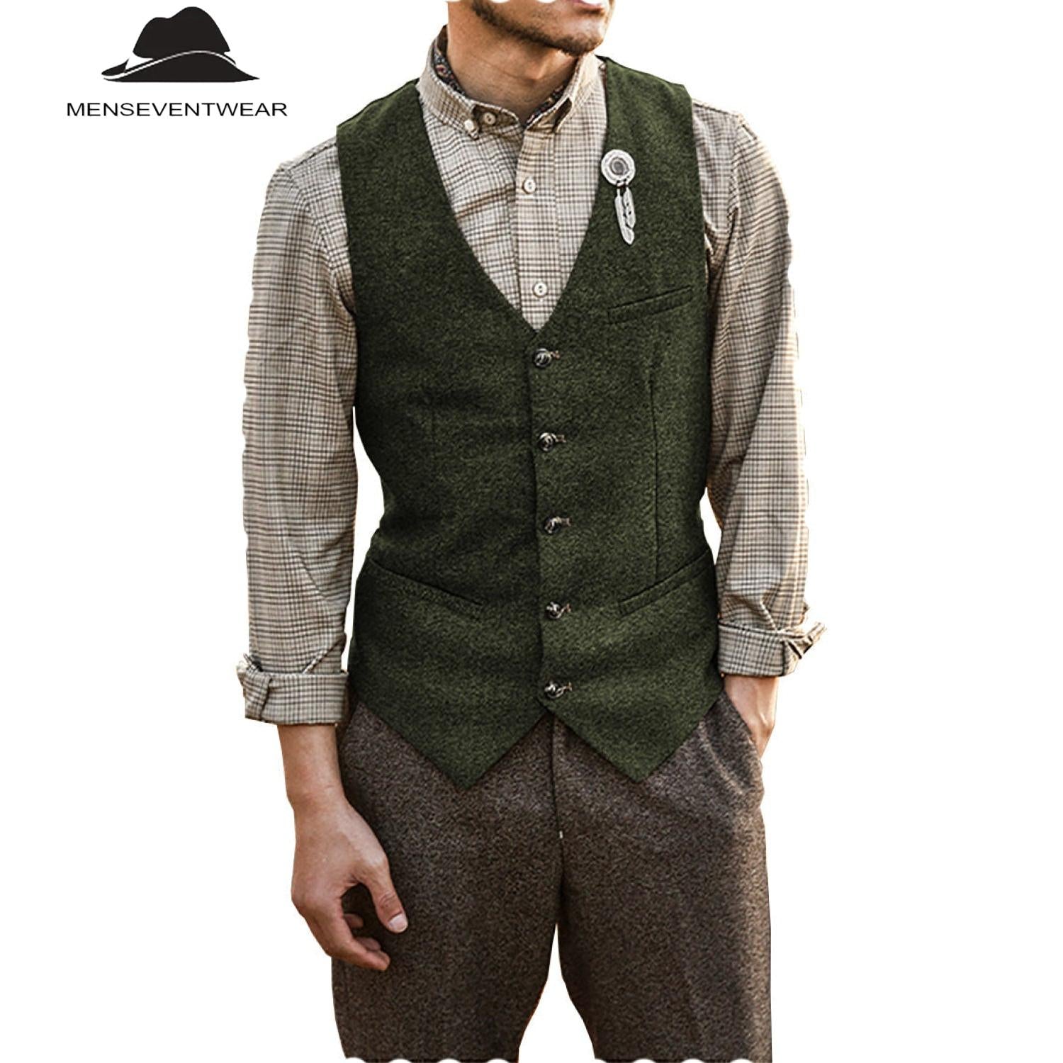 Men’s Herringbone Waistcoat – Classic Fit with Reversed Collar